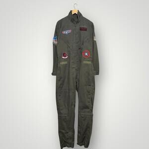 Top Gun Goose Flight Suit Coveralls Jumpsuit Patches Green 44R Large Men’s